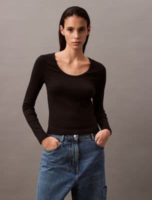Cotton Contour Rib U-Neck Tee