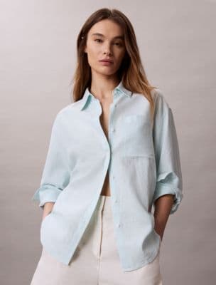 Linen Blend Relaxed Button-Down Shirt