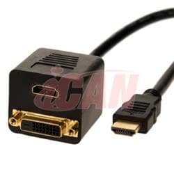 iCAN HDMI Mâle vers 1 HDMI (F) et 1 DVI-D (F) Adaptateur de division passif