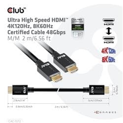 CLUB 3D CÂBLE ULTRA RAPIDE HDMI 2.1 MÂLE À HDMI 2.1 MÂLE 10K 120Hz 2m/ 6.56ft (CAC-1372)