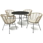 allen + roth Wanderlust Dining Set with in Steel and Wicker with Off-White Cushions - 5-Piece