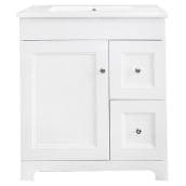 Luxo Marbre Classic White Bathroom Vanity - Integrated Sink - Double Drawers and Doors - 31-in W x 22-in D x 33 1/2-in H