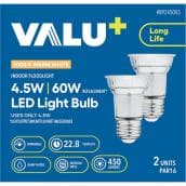 VALU+ LED Light Bulb PAR16 60 W for Dimmable Indoor Floodlight - Warm White - Pack of 2
