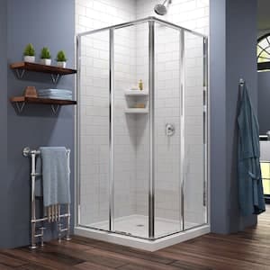 Cornerview 36 in. D x 36 in. W x 74.75 in. H Square Corner Shower Kit Enclosure with White Base, Corner Drain & Clear Glass Sliding Door in Chrome (No Shower Wall)