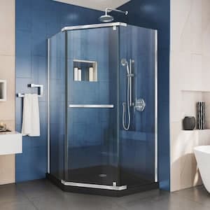 Prism 36 in. D x 36 in. W x 74.75 in. H Neo-Angle Corner Shower Kit Enclosure with Black Base, Corner Drain & Clear Glass Pivot Door in Chrome (No Shower Wall)