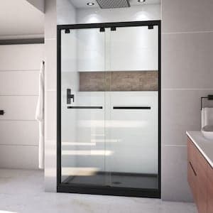 Encore 36 in. D x 48 in. W x 78.75 in. H Alcove Shower Kit with Black Acrylic Base, Centre Drain & Clear Glass Bypass Sliding Door in Matte Black (No Shower Wall)