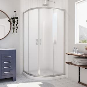 Prime 36 in. D x 36 in. W x 74.75 in. H Neo-Round Corner Shower Kit Enclosure with White Base, Corner Drain & Frosted Glass Sliding Door in Brushed Nickel (No Shower Wall)