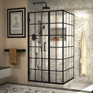 Unidoor Toulon 40 in. W x 34 in. D x 72 in. H Frameless Pivot Shower Door Enclosure in Matte Black with Premium 10mm Clear Tempered Glass
