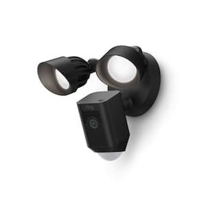 2-Light Black Wired Plus Floodlight with High Defination Camera, Live View & Person Alerts