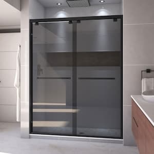 Encore 56 to 60 in. W x 76 in. H Semi-Frameless Bypass Sliding Shower Door in Matte Black with 8mm Grey Tinted Tempered Glass