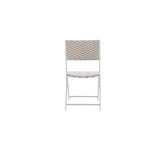 Steel & Wicker Folding Outdoor Patio Dining Chair, Tan and White Chevron