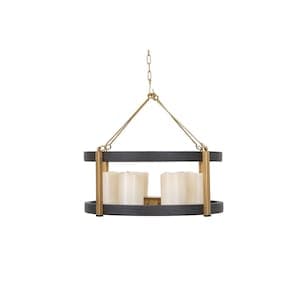 Bolton 6-Light Steel LED Outdoor Gazebo Decorative Chandelier in Wood Brown Grain Finish