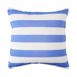 Cabana Stripes Reversible 18-inch x 18-inch Outdoor Toss Pillow in Blue/White Sand, Set of 1