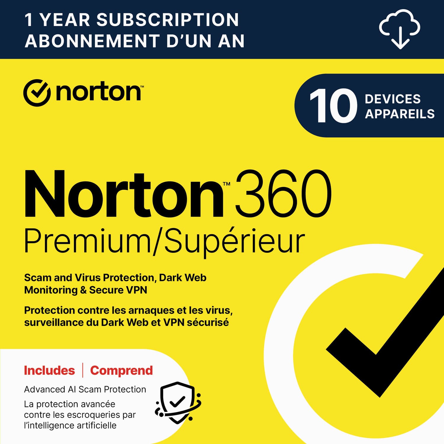 Norton 360 Premium (PC/Mac) - 10 Devices - 75GB Cloud Backup - 1-Year Subscription - Digital Download