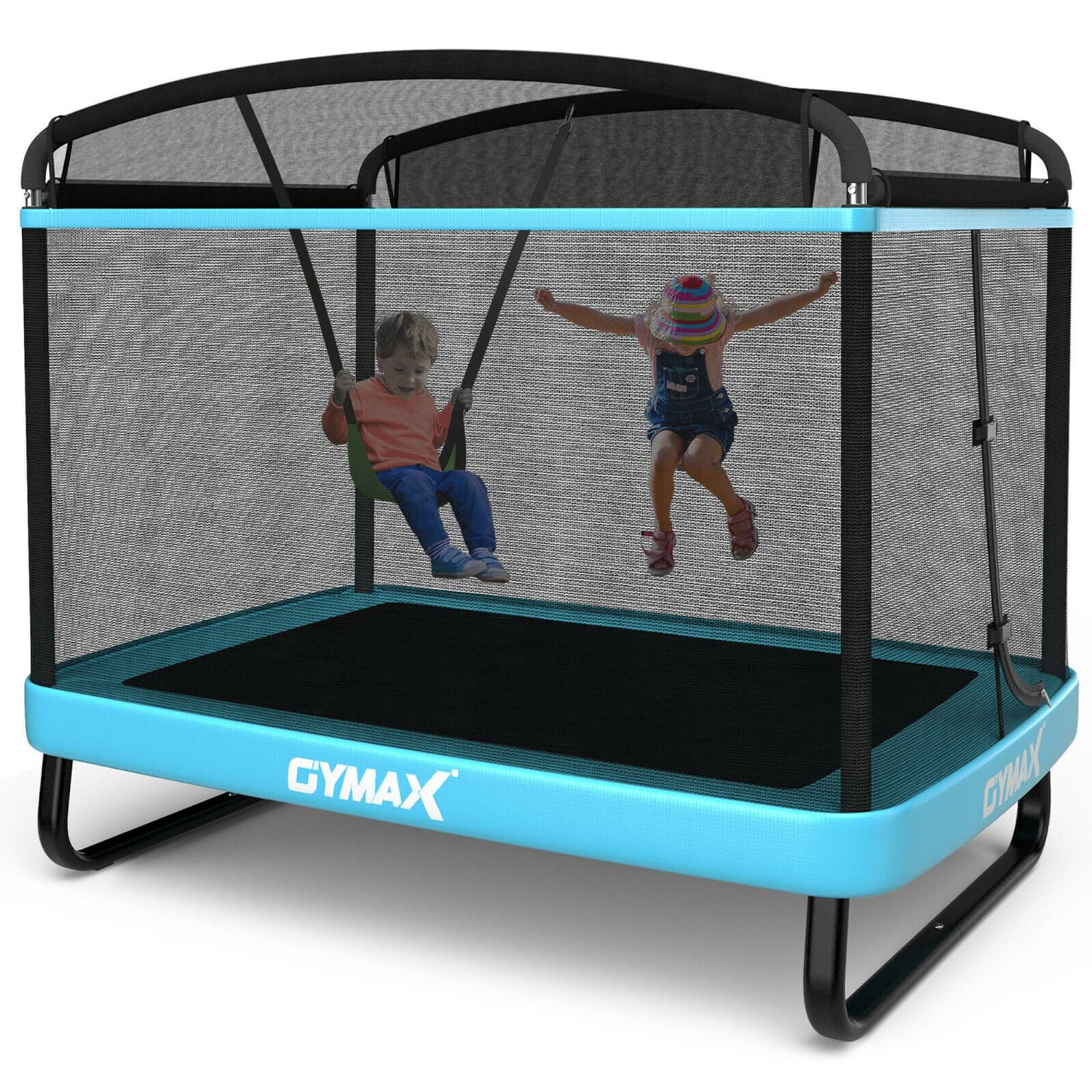 Trampoline récréatif pour enfants Gymax 6FT avec balançoire et enceinte de sécurité Intérieur/Extérieur