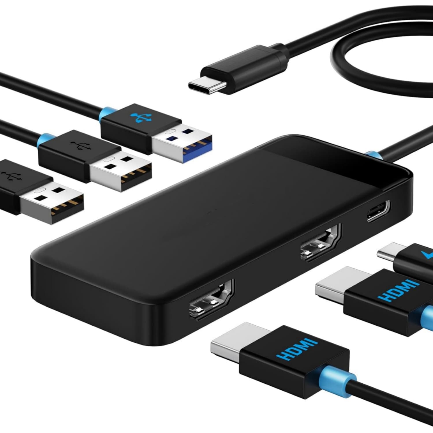 Docking Station 双显示器 - 6 合 1 USB C Hub 带 2 个 4K HDMI, 1 个 5Gbps USB 3.0, 2 个 USB 2.0, USB C PD 100W 快充 - 适用于 Laptop Dell Lenovo HP MacBook