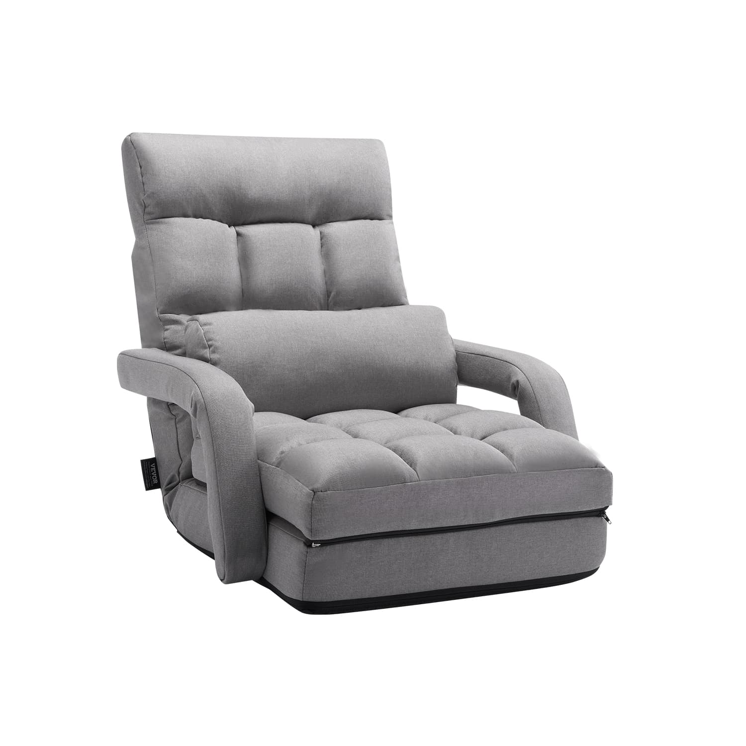 VEVOR 5 Adjustable Position Floor Chair, Floor Gaming Chair with Back Support, Folding Sofa Chair with Armrest for Adults, Sofa Lounger Bed with Back Cushion for Living Room, Gray