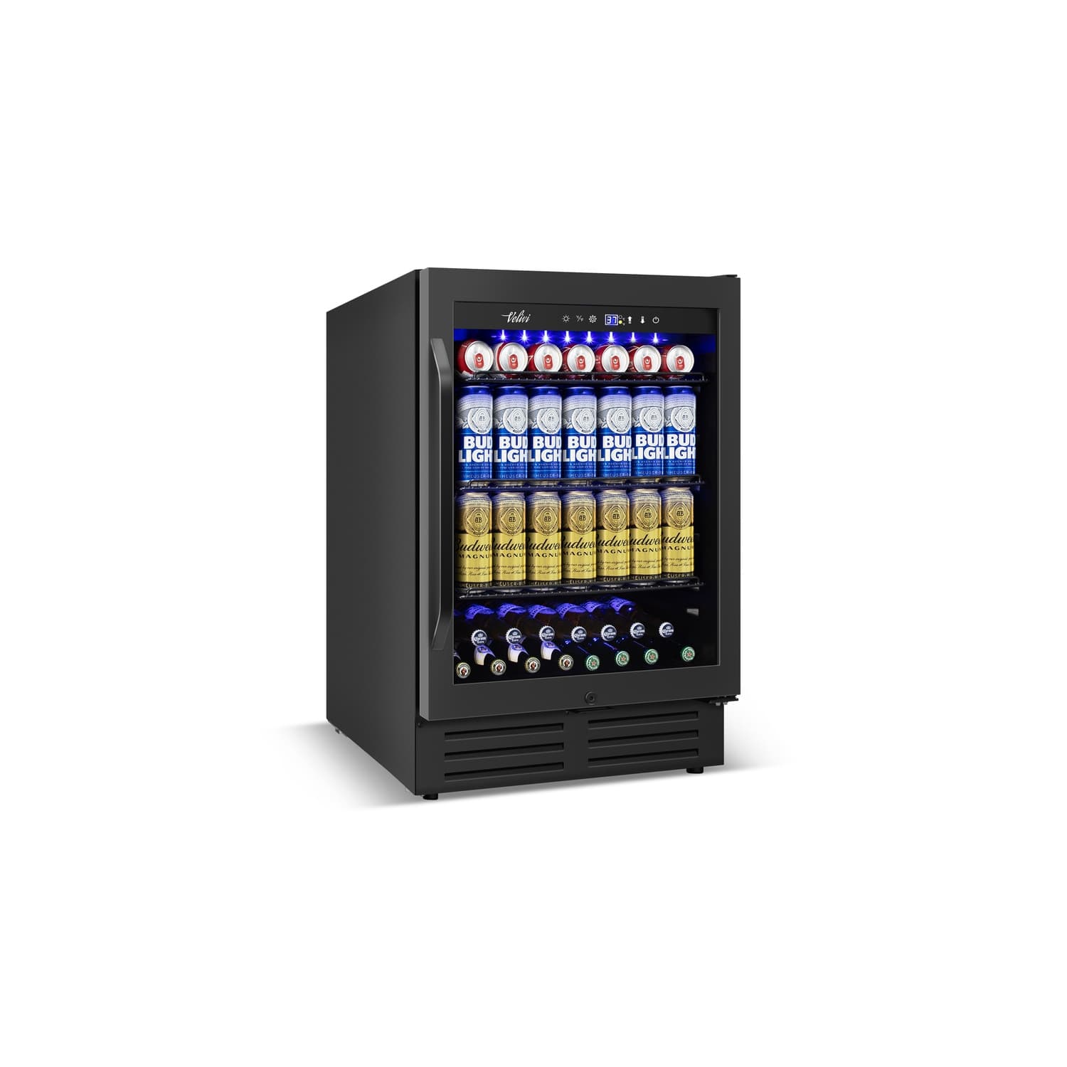 24 in. 180 (12 oz.) Can Built-in/Freestanding Beverage Cooler Fridge with Adjustable Shelves in Black
