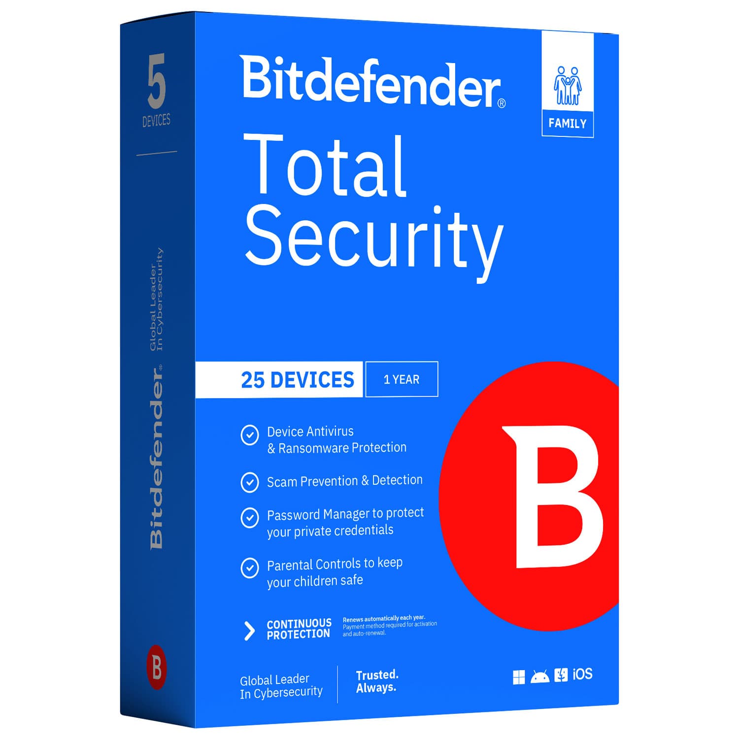 Bitdefender Total Security Family Edition (PC/Mac/iOS/Android) - 25 Device - 5 User - 1 Year
