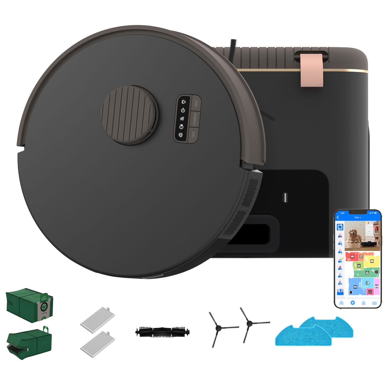 bObsweep Bio Robot Vacuum & Mop for Multi-Surface with Auto-Emptying Dock, Wi-Fi, LiDAR Smart Mapping - Rock