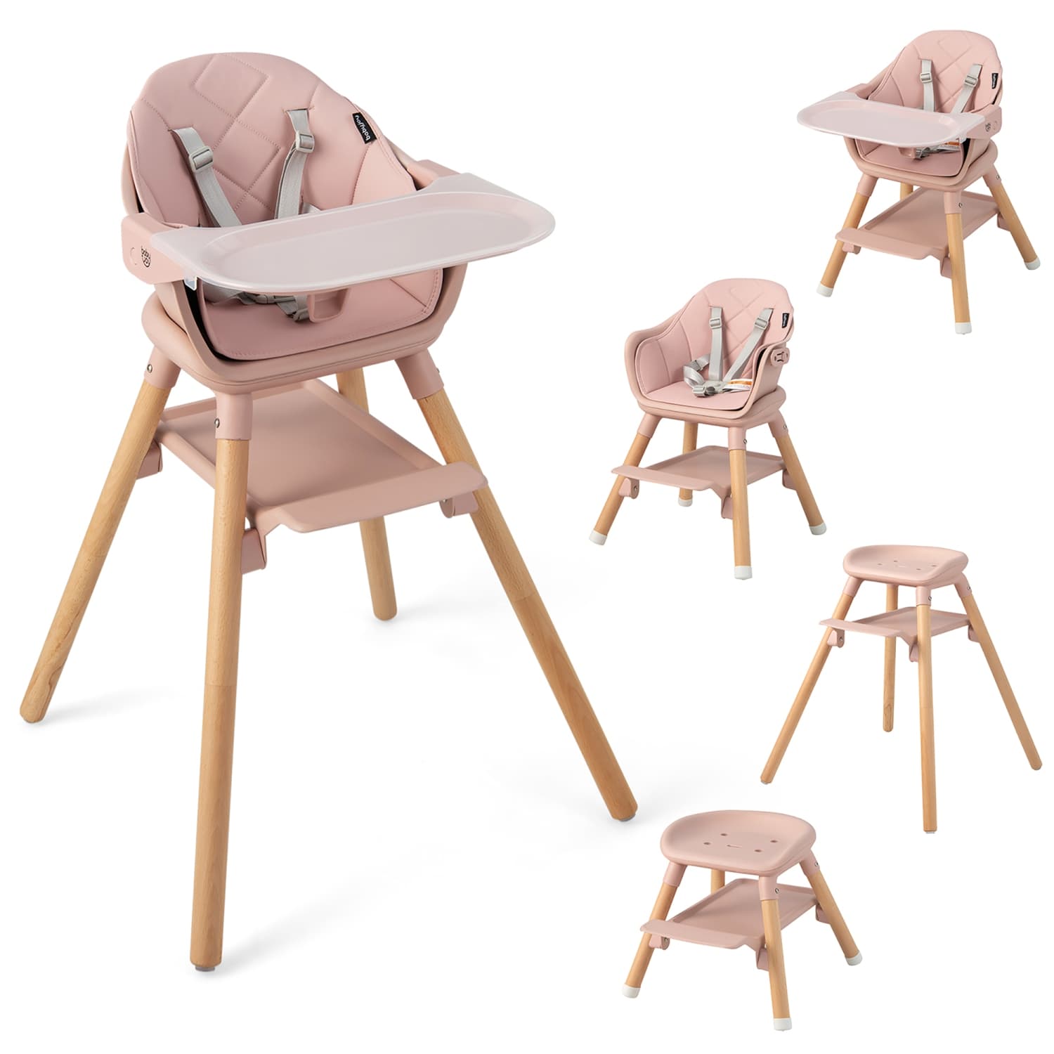 Costway chaise haute pour bébé convertible en bois 6-en-1 avec plateau amovible