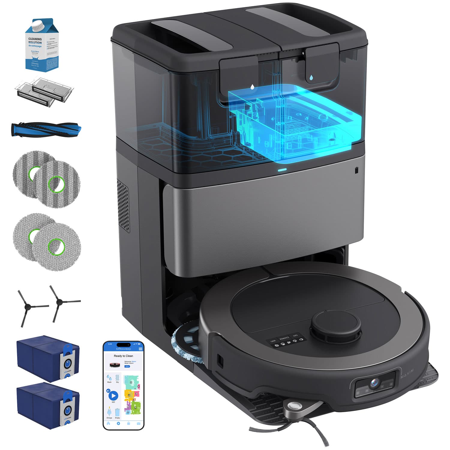 bObsweep Maxim Robot Vacuum & Mop for Hard Floors with Wi-Fi, Auto-Emptying Dock, LiDAR - Titanium