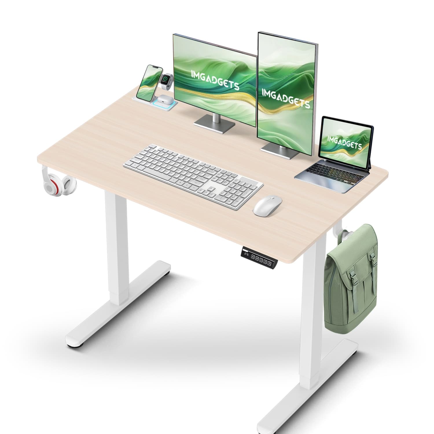 IMGadgets Standing Electric Adjustable Desk | 40'' x 24'' Large Workspace with 2 hooks | Ergonomic Sit-Stand Desk | 3-Memory Settings | Height Adjustable Desk for Work and Home