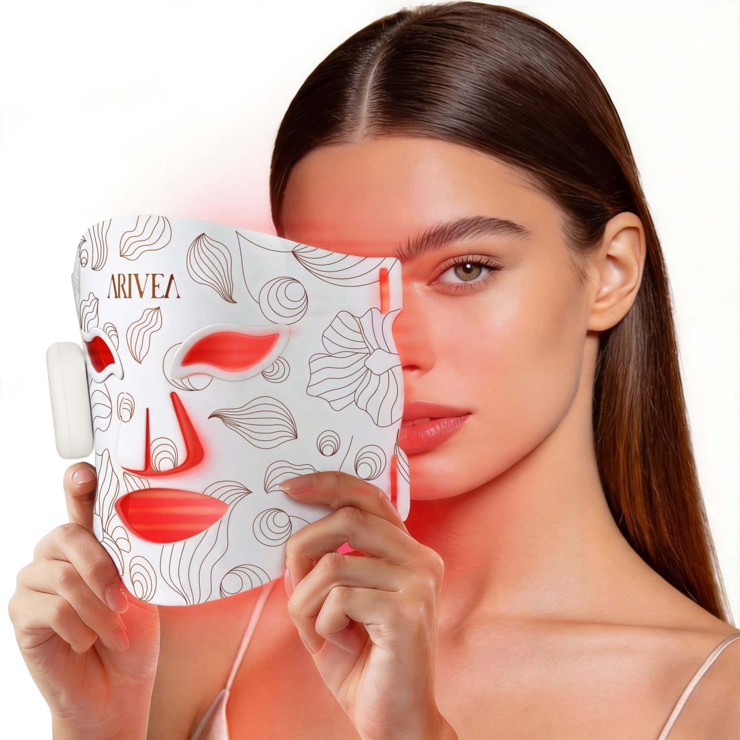 Arivea LED Red Light Therapy Face Mask – Wireless Rechargeable NIR Skin Care Device, 272 LEDs, 4 Wavelengths, Anti-Aging, Smoothing, Acne & Brightening, White