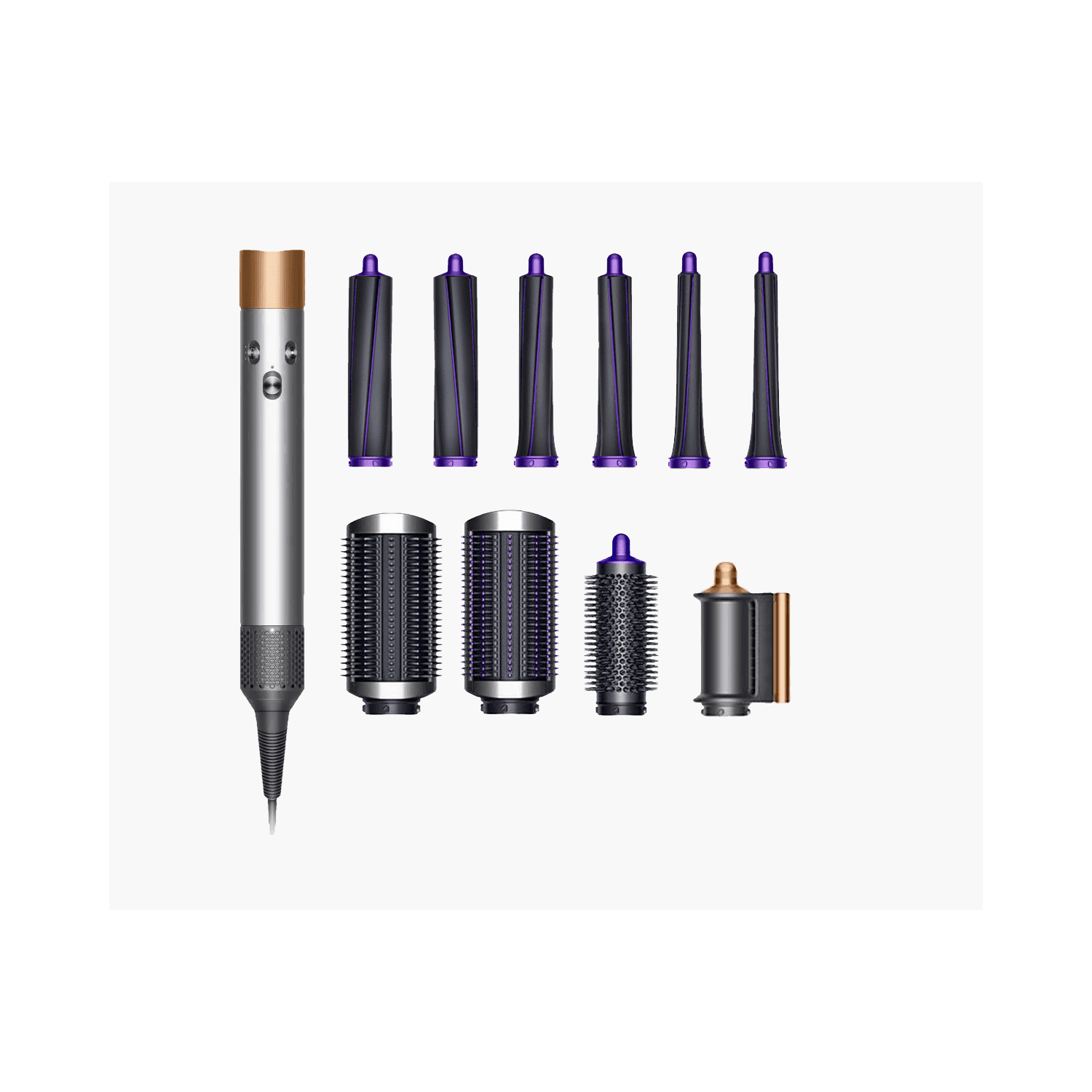 Refurbished (Excellent) - Dyson Airwrap Multi Styler Long - Nickel/Copper Wand w/ Black/Purple Accessories