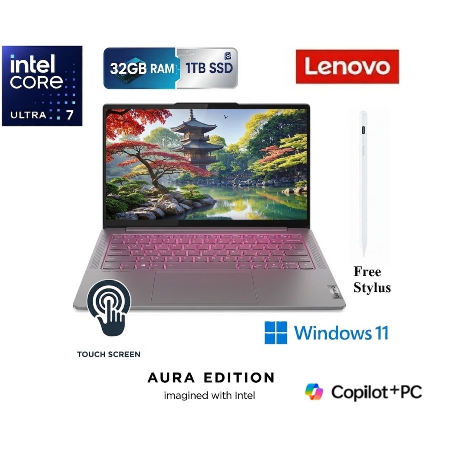 (Open Box) Lenovo Slim 7i Aura Edition 14" Touchscreen Laptop - Intel Ultra 7 258V - 32GB DDR5 - 1TB SSD - Windows 11 - Grey - Stylus