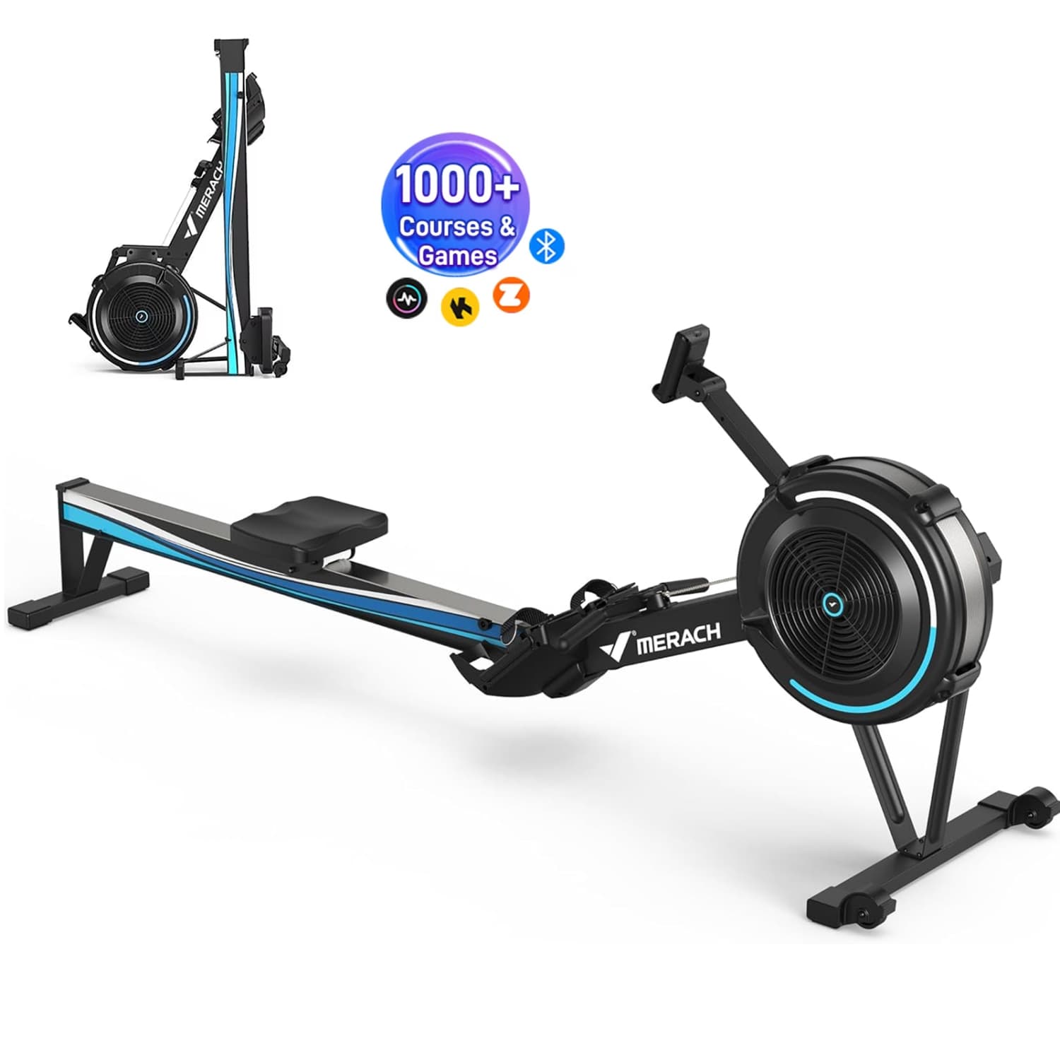 MERACH R50 Air Rowing Machine, Air Resistance & Magnetic, Ergonomic Seat, 350LBS, Performance Monitor, Device Holder
