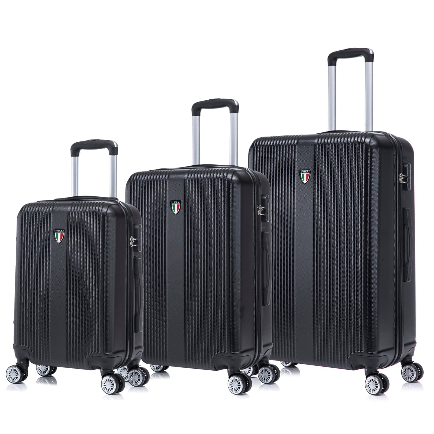 TUCCI Italy LUSTRIA 3-Piece Hardside Luggage Set (20", 24", 28") - Black