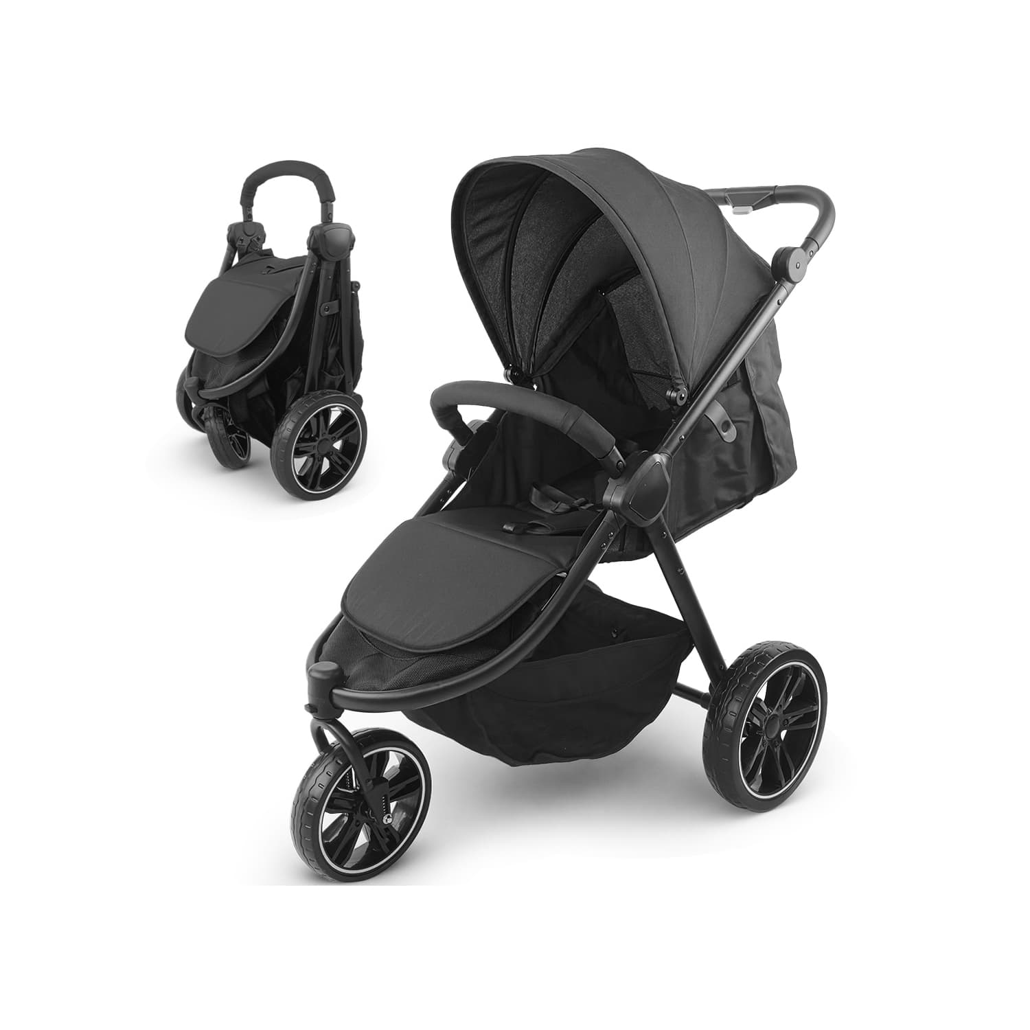 MotionGrey Jogger Baby Stroller – Foldable 3-Wheel Stroller with Canopy, 5-Point Harness, Adjustable Backrest & Suspension, 0–4 Years, 30kg Capacity