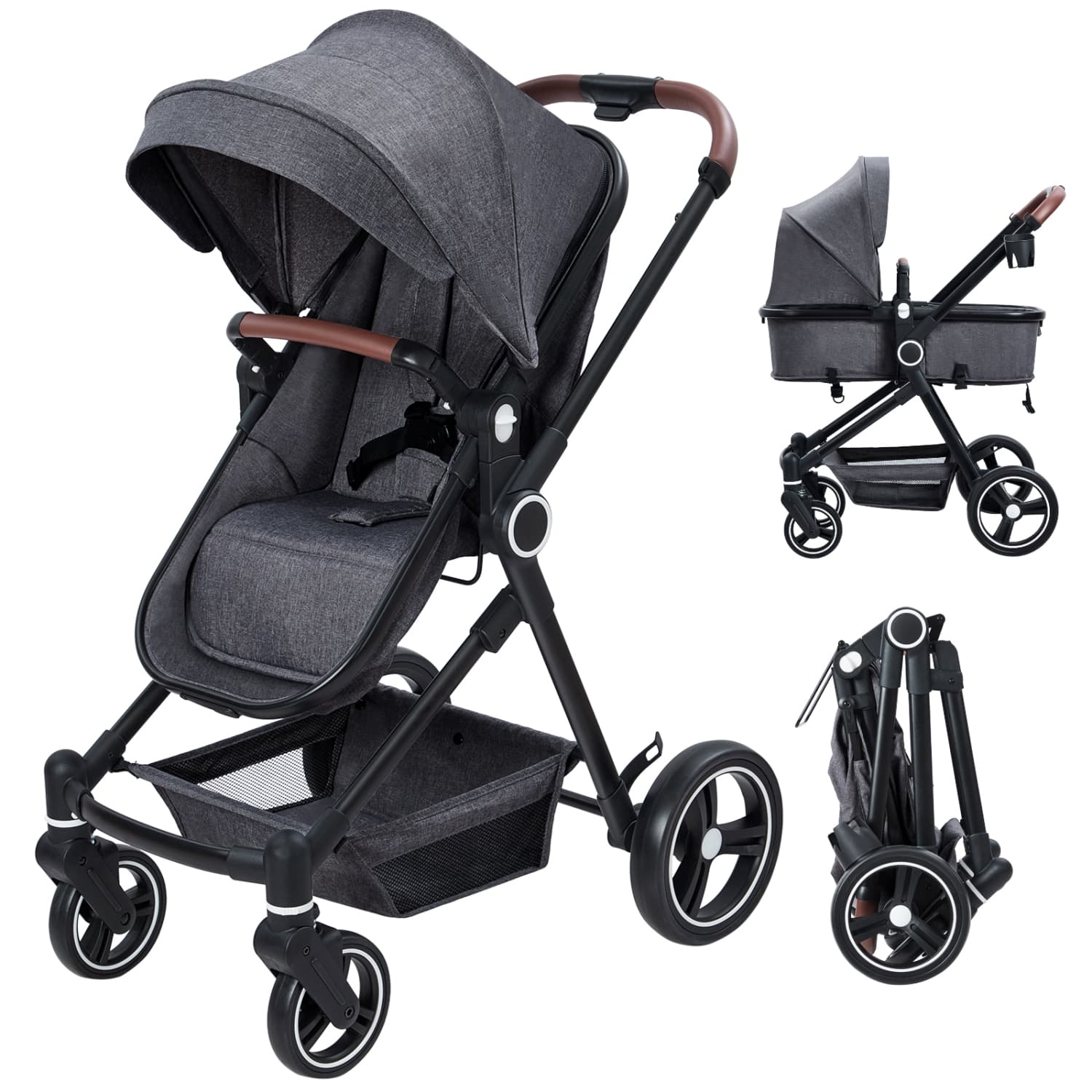 Garvee 2-in-1 Convertible Baby Stroller/Bassinet – Lightweight, Removable Seat, Shock-Absorbing Wheels, Large Basket&Cup Holder