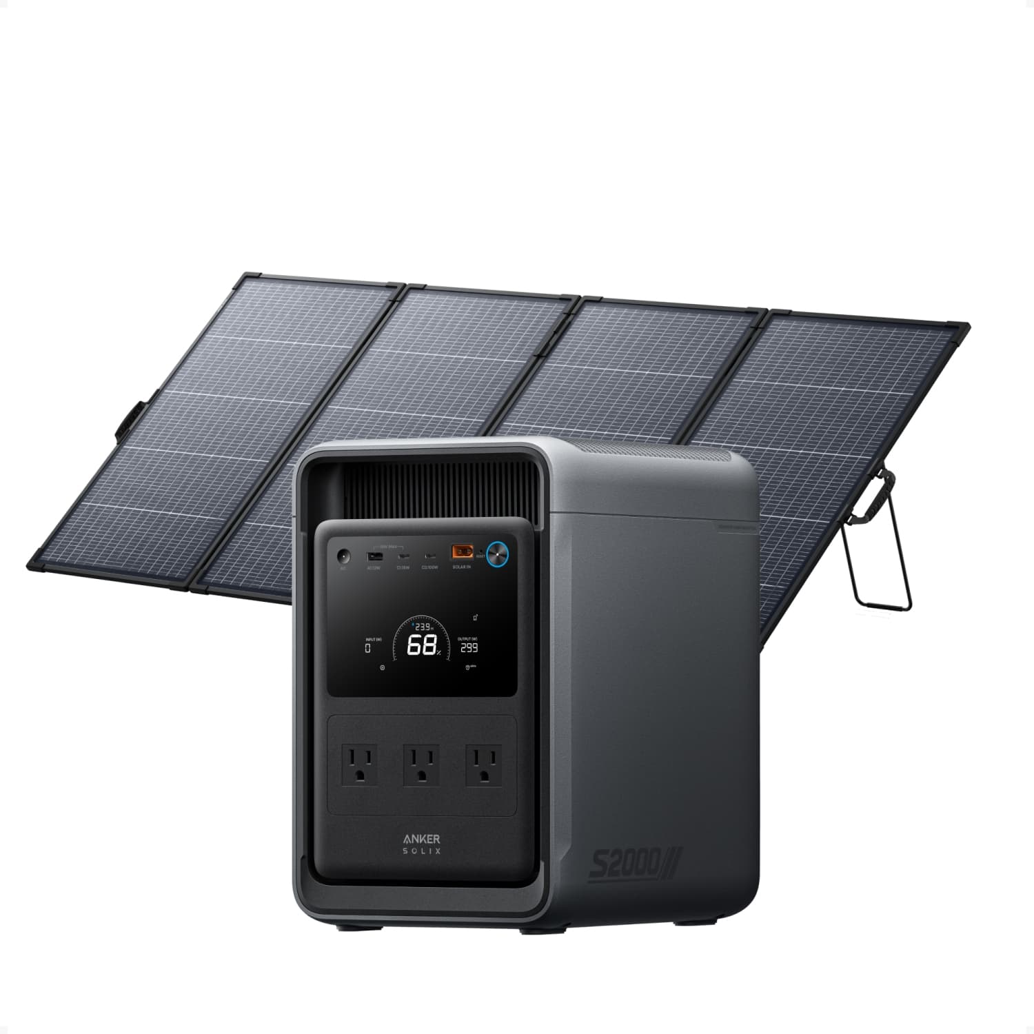 Anker SOLIX S2000 Portable Power Station with 400W Bifacial Solar Panel, 1,500W Solar Generator, 2,010Wh for Camping, RV Life, and Home Backup