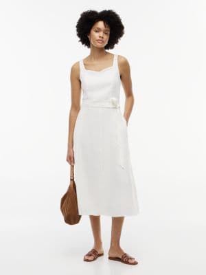 Belted Linen-Blend Midi Dress