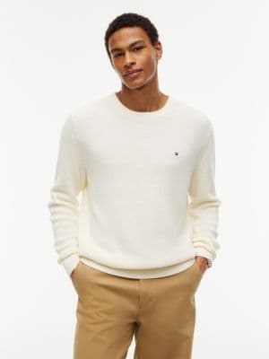 Mixed-Knit Crewneck Sweater