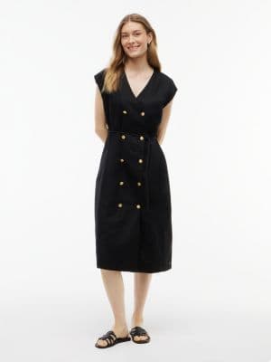 Nautical Cotton-Linen Blend Midi Dress