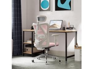 SIHOO High-Back Mesh Office Chair with Lumbar Support, Ergonomic Chair for Desk, Breathable Mesh Adjustable Headrests for Home Office, Pink
