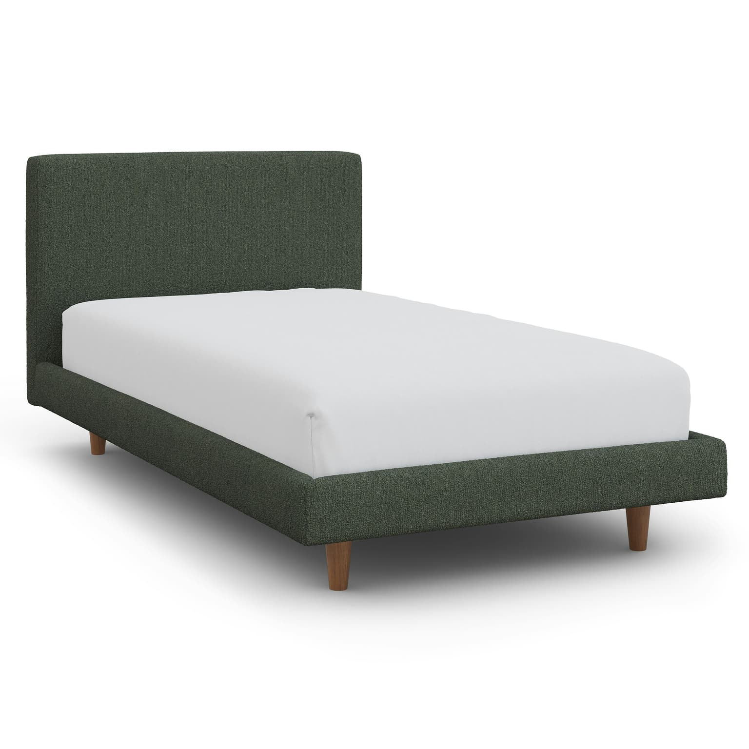 Tessu Twin Low Profile Upholstered Bed - Green Wool Bouclé