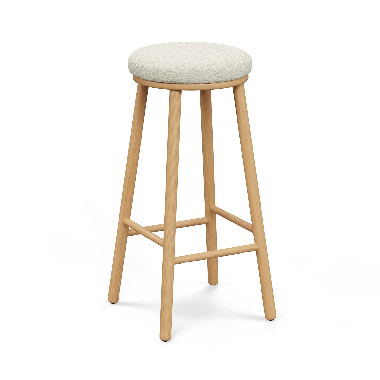 Nurmi Bar Stool - White Oak and Ivory Wool Bouclé