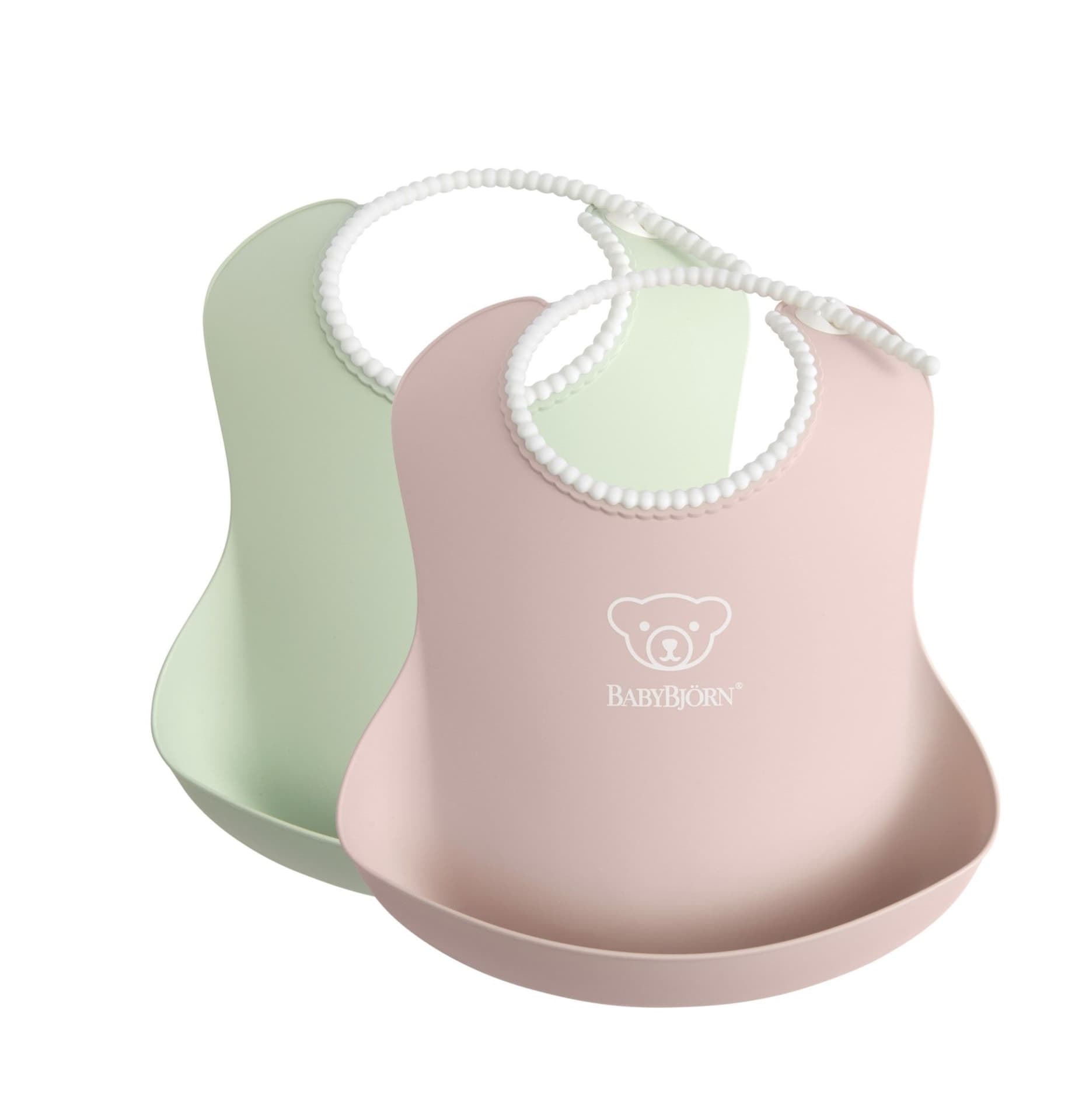 BabyBjorn Feeding Baby Bib, Powder Green/Pink, 2-pk