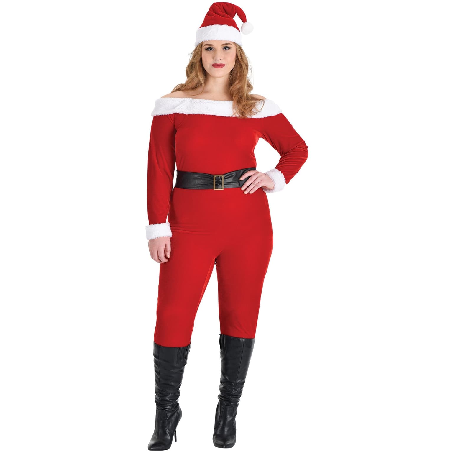Adult Christmas Santa Babe Velvet Catsuit, Plus Size