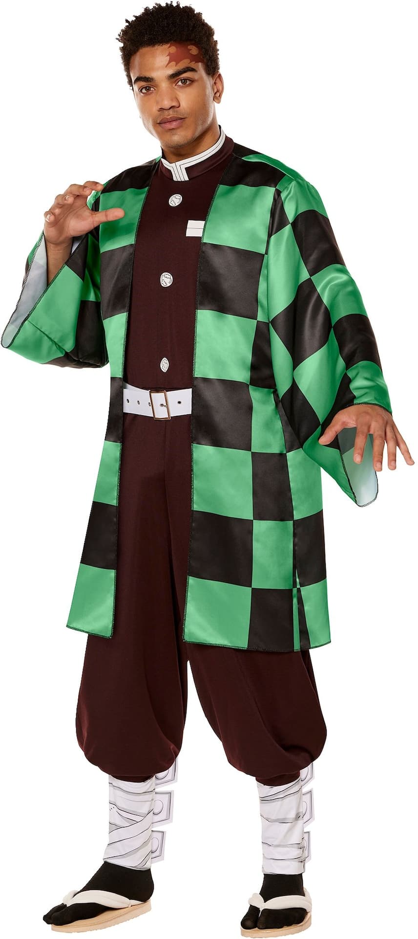 Adult Demon Slayer: Kimetsu no Yaiba Tanjiro Kamado Green Anime Jumpsuit Halloween Costume, More Options Available
