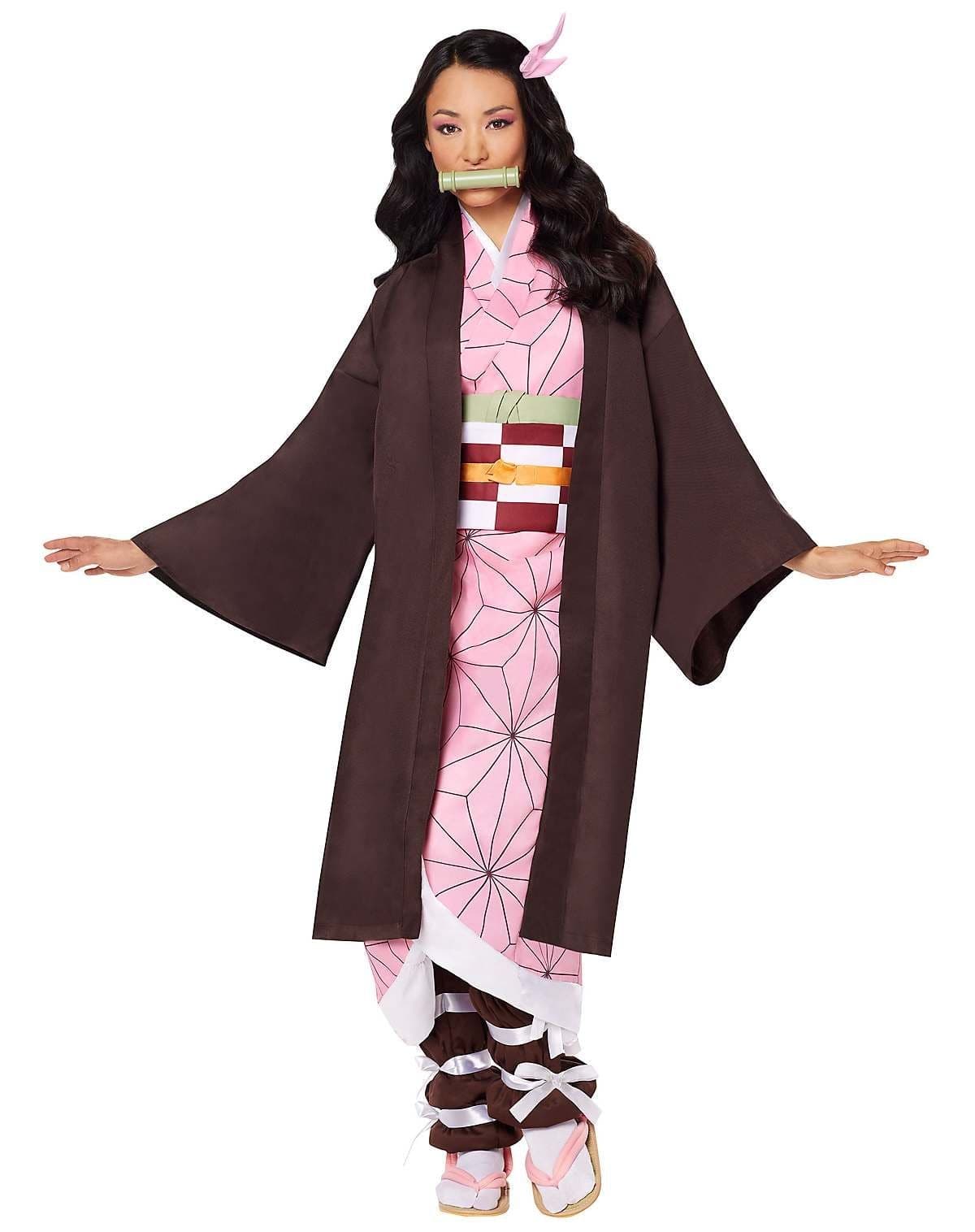 Adult Demon Slayer: Kimetsu no Yaiba Nezuko Kamado Pink Anime Dress Halloween Costume, More Options Available