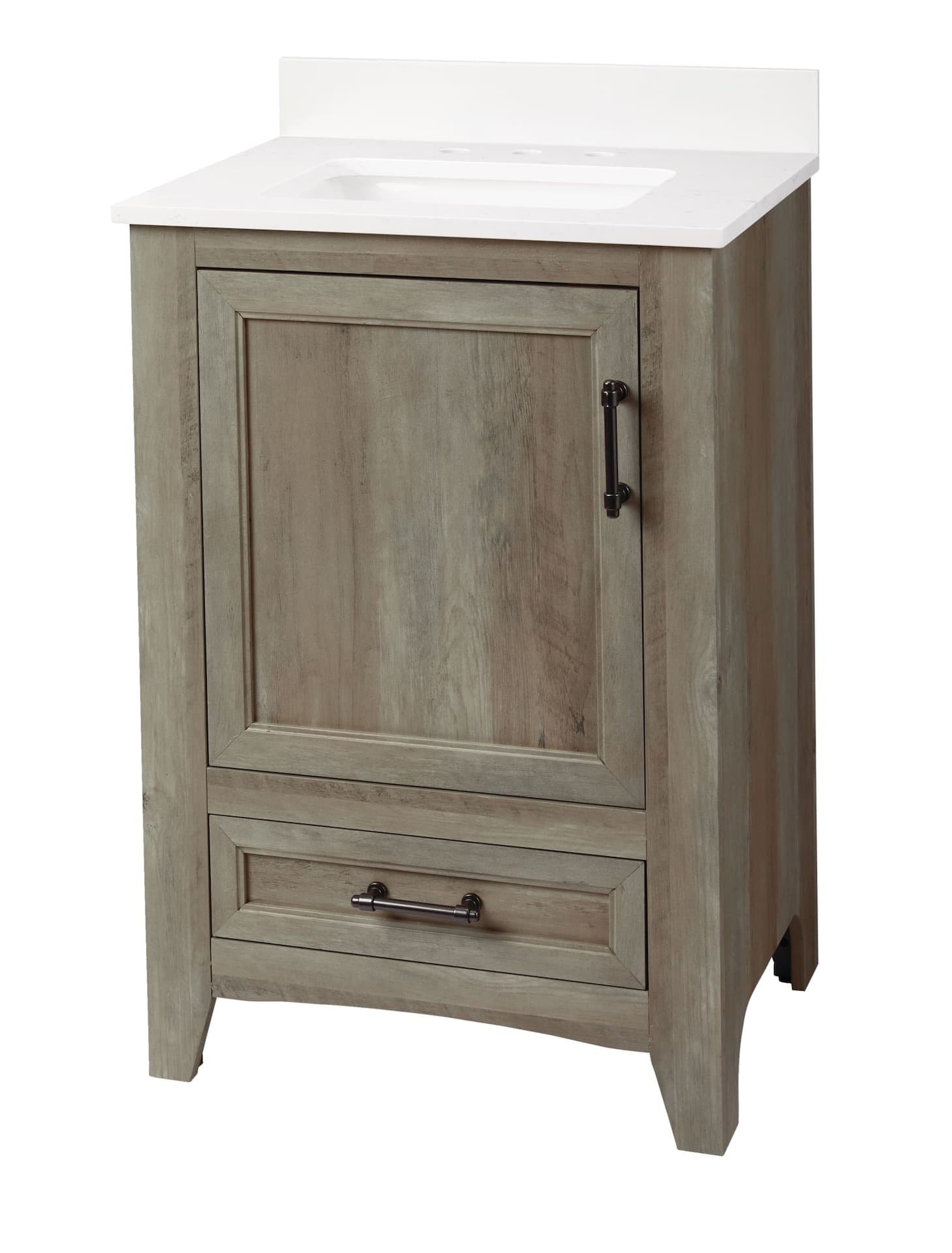 CANVAS Wellington Single Door Single Sink Stone Top Bathroom Vanity, Weathered Oak, 24-in