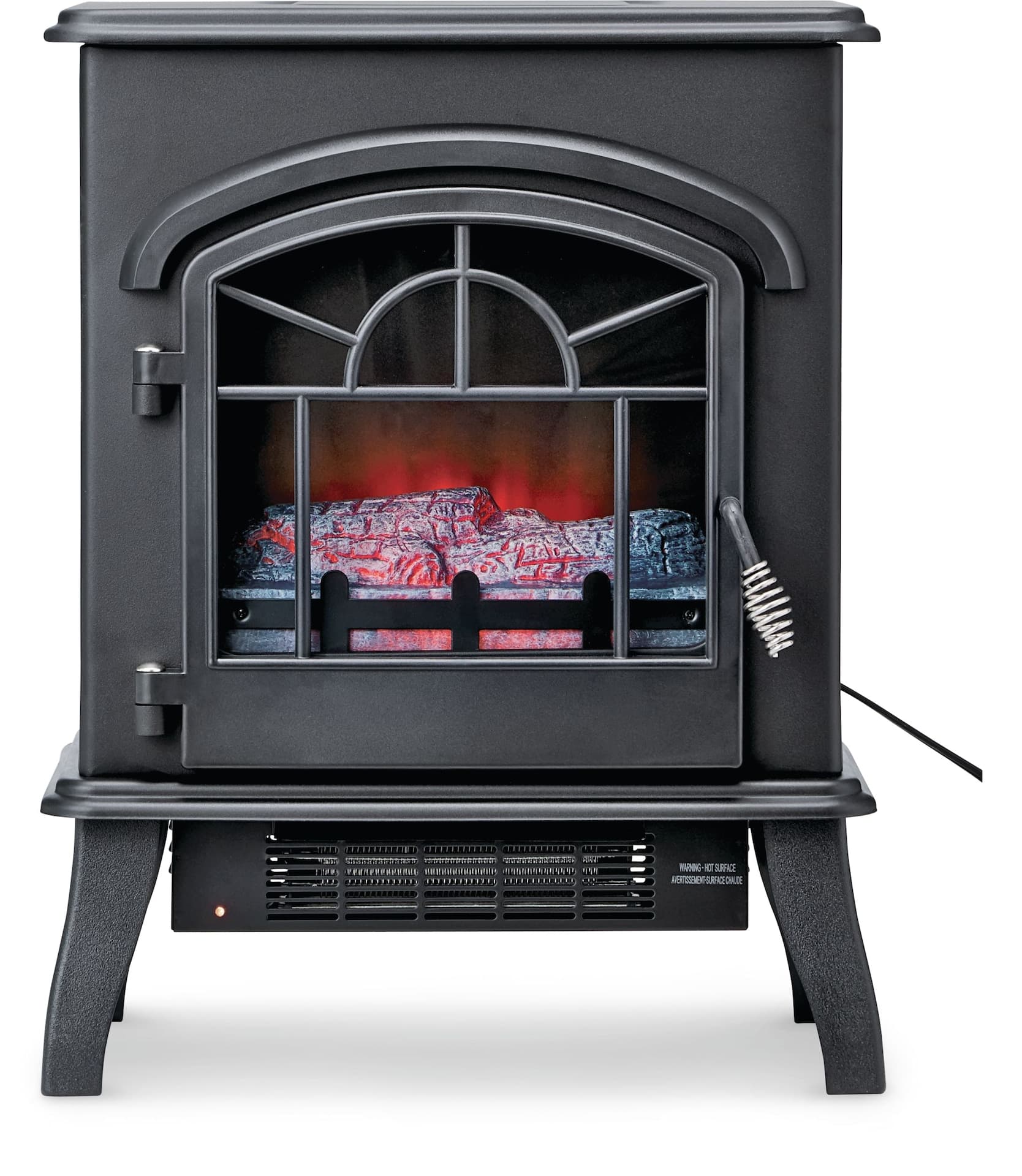 Komodo Freestanding Electric Fireplace Stove, 17.5-in, 1400W, Realistic Flame Effect, Black