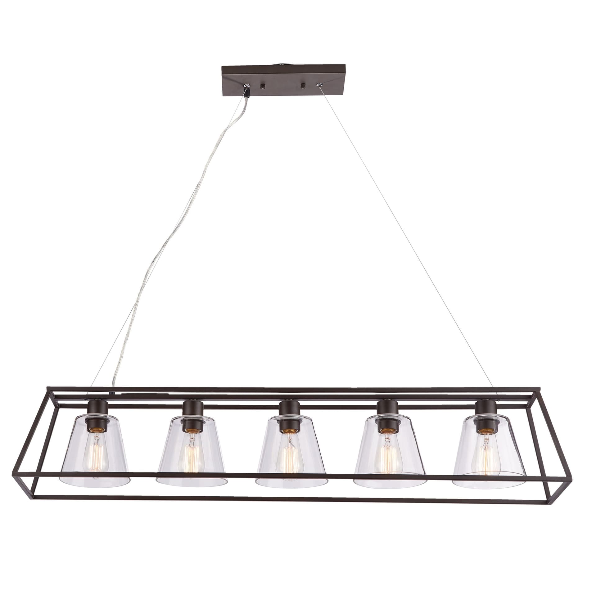 CANVAS Sienna 5-Light Clear Glass Shade Ceiling Pendant Light Fixture, Bronze Metal