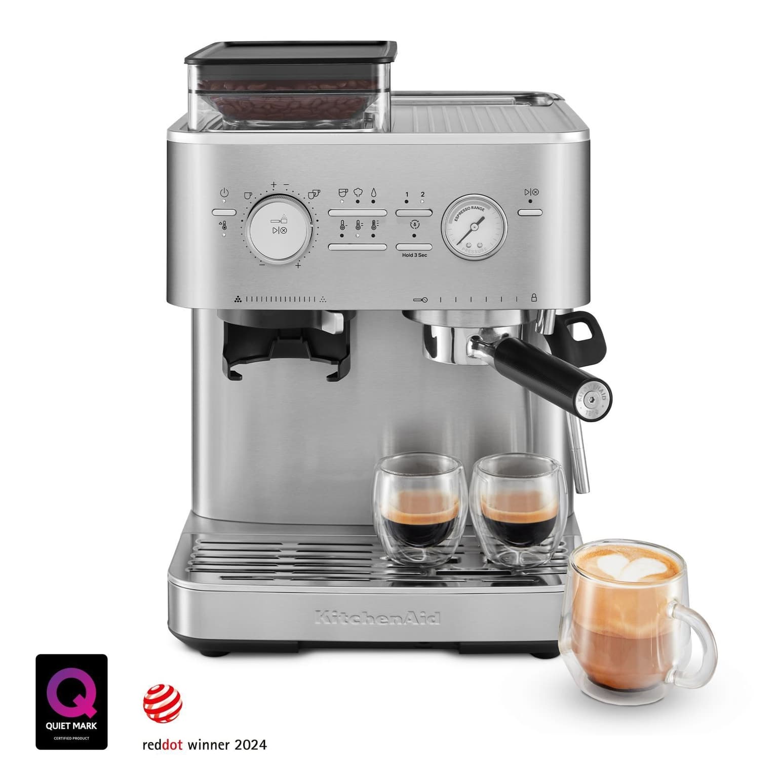 Kitchen Aid 半自动浓缩咖啡机带磨粉器,不锈钢