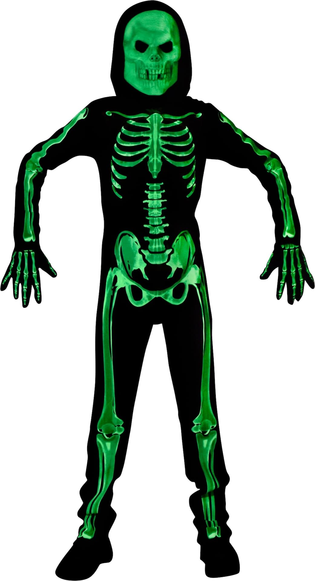 Toddler & Kids' X-Ray Skeleton Black/Green Glow-in-the-Dark Jumpsuit with Mask & Gloves Halloween Costume, Assorted Sizes